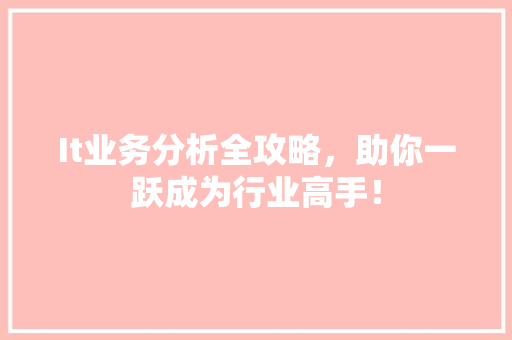 It业务分析全攻略，助你一跃成为行业高手！