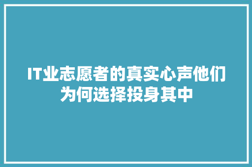 IT业志愿者的真实心声他们为何选择投身其中