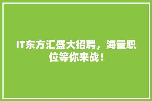 IT东方汇盛大招聘，海量职位等你来战！