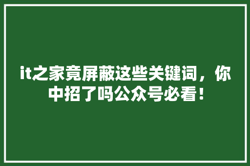 it之家竟屏蔽这些关键词，你中招了吗公众号必看！