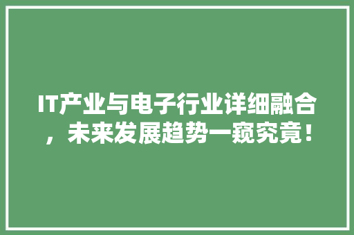 IT产业与电子行业详细融合，未来发展趋势一窥究竟！