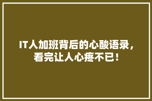 IT人加班背后的心酸语录，看完让人心疼不已！