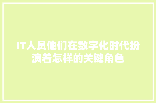 IT人员他们在数字化时代扮演着怎样的关键角色 网站建设公司