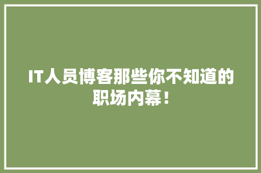 IT人员博客那些你不知道的职场内幕！