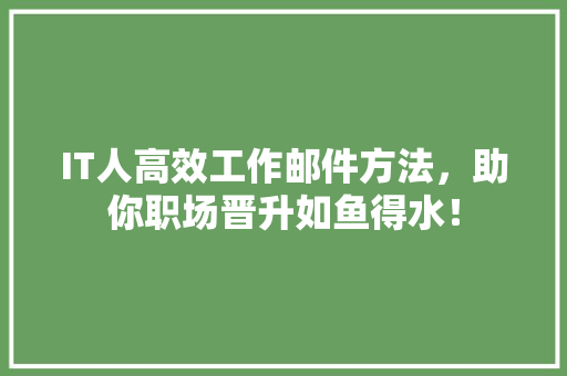 IT人高效工作邮件方法，助你职场晋升如鱼得水！