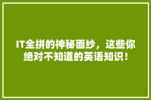 IT全拼的神秘面纱，这些你绝对不知道的英语知识！