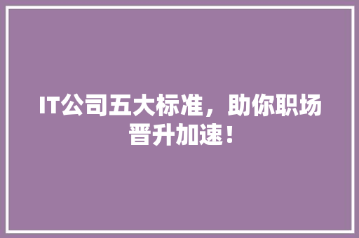 IT公司五大标准，助你职场晋升加速！