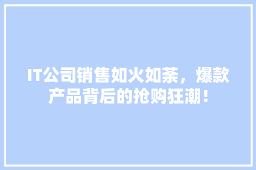 IT公司销售如火如荼，爆款产品背后的抢购狂潮！