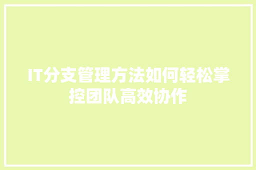 IT分支管理方法如何轻松掌控团队高效协作 神马SEO