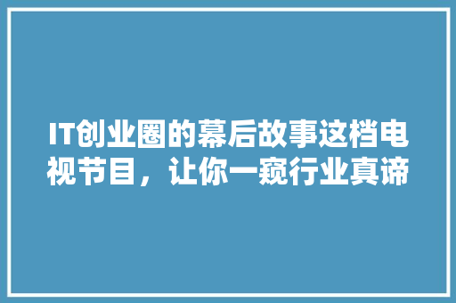 IT创业圈的幕后故事这档电视节目，让你一窥行业真谛！