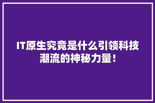 IT原生究竟是什么引领科技潮流的神秘力量！