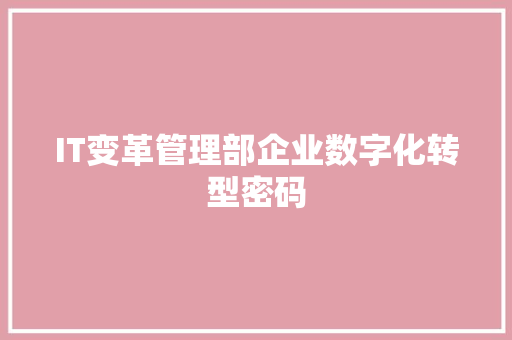 IT变革管理部企业数字化转型密码