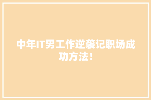 中年IT男工作逆袭记职场成功方法！