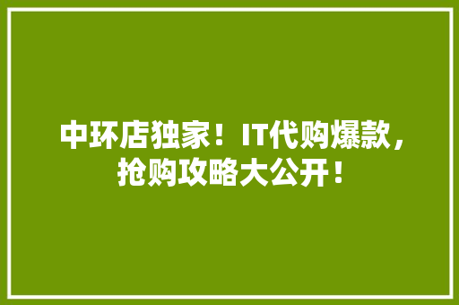 中环店独家！IT代购爆款，抢购攻略大公开！