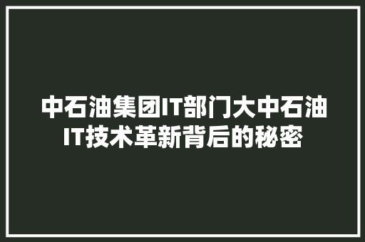 中石油集团IT部门大中石油IT技术革新背后的秘密