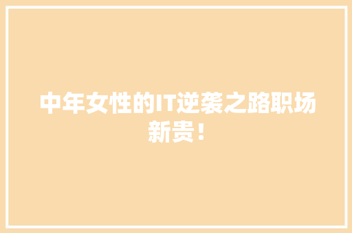中年女性的IT逆袭之路职场新贵！