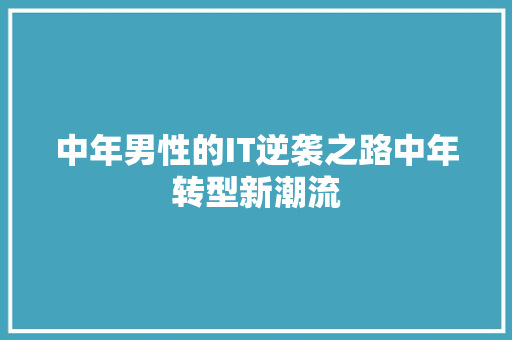 中年男性的IT逆袭之路中年转型新潮流