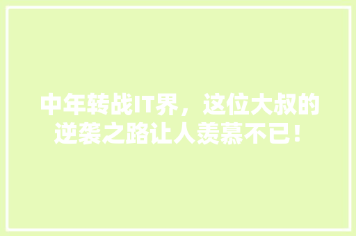 中年转战IT界，这位大叔的逆袭之路让人羡慕不已！
