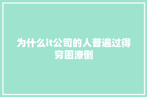 为什么it公司的人普遍过得穷困潦倒 百度SEO