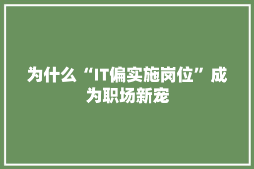 为什么“IT偏实施岗位”成为职场新宠 搜狗SEO