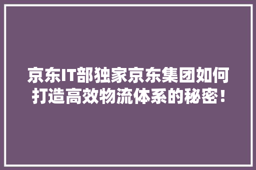 京东IT部独家京东集团如何打造高效物流体系的秘密！