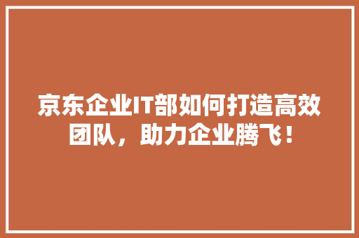 京东企业IT部如何打造高效团队，助力企业腾飞！