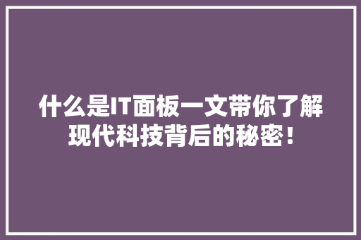 什么是IT面板一文带你了解现代科技背后的秘密！