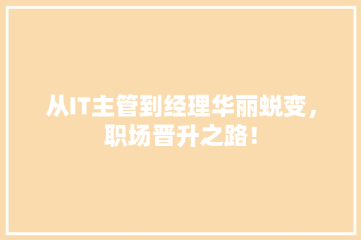 从IT主管到经理华丽蜕变，职场晋升之路！