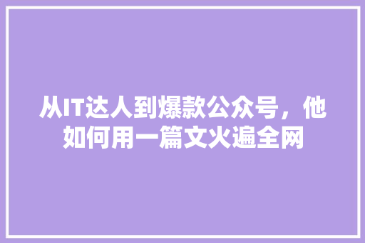 从IT达人到爆款公众号，他如何用一篇文火遍全网