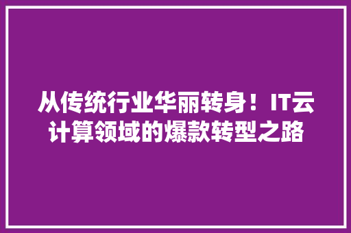 从传统行业华丽转身！IT云计算领域的爆款转型之路