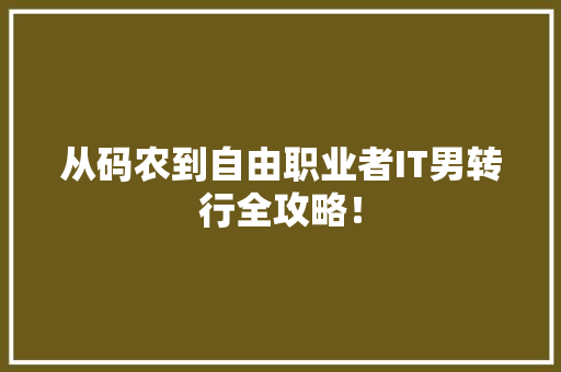 从码农到自由职业者IT男转行全攻略！