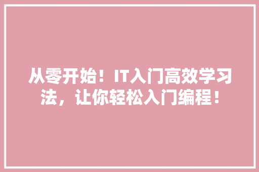 从零开始！IT入门高效学习法，让你轻松入门编程！