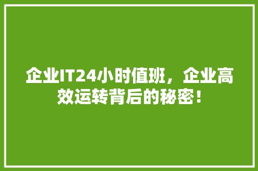 企业IT24小时值班，企业高效运转背后的秘密！