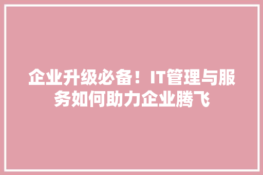企业升级必备！IT管理与服务如何助力企业腾飞