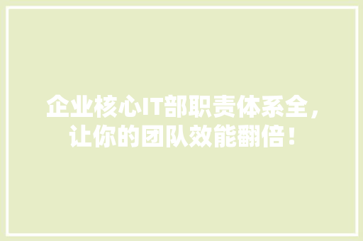 企业核心IT部职责体系全，让你的团队效能翻倍！