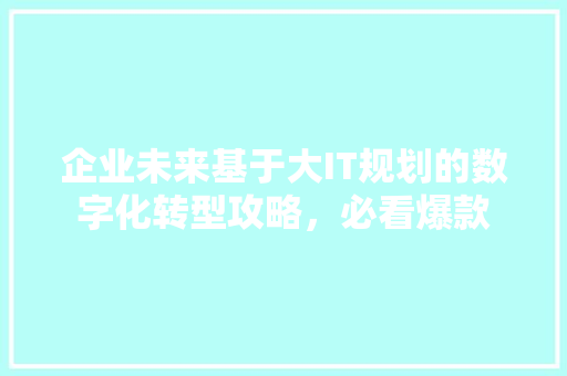 企业未来基于大IT规划的数字化转型攻略，必看爆款