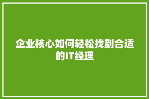 企业核心如何轻松找到合适的IT经理