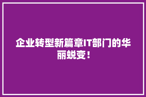 企业转型新篇章IT部门的华丽蜕变！