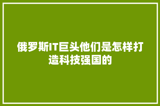 俄罗斯IT巨头他们是怎样打造科技强国的