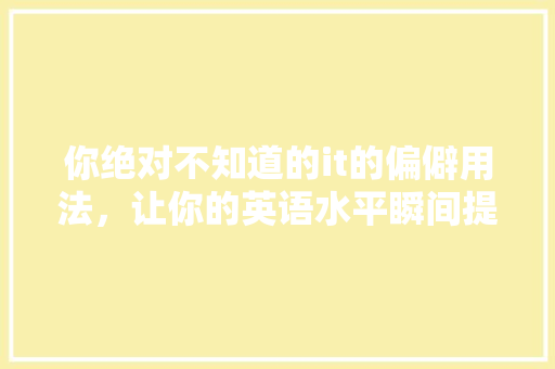 你绝对不知道的it的偏僻用法，让你的英语水平瞬间提升