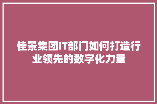 佳景集团IT部门如何打造行业领先的数字化力量 网站建设公司