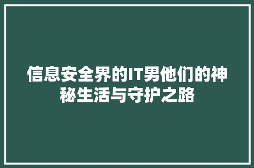 信息安全界的IT男他们的神秘生活与守护之路 神马SEO