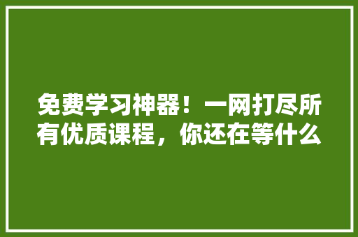 免费学习神器！一网打尽所有优质课程，你还在等什么
