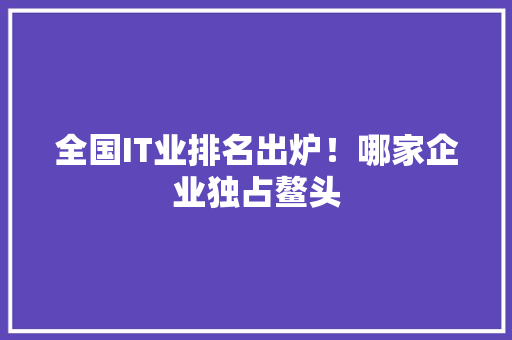全国IT业排名出炉！哪家企业独占鳌头