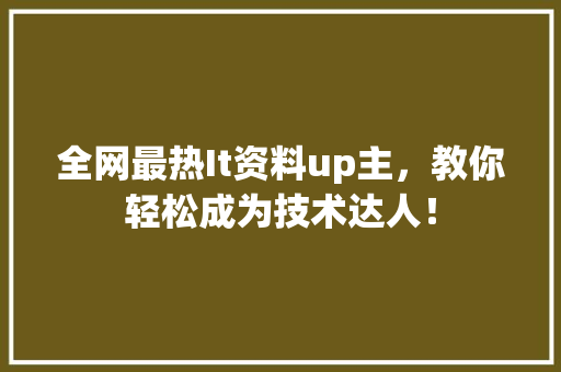 全网最热It资料up主，教你轻松成为技术达人！ SEO关键词