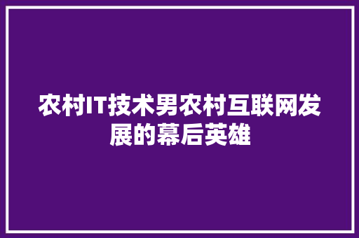 农村IT技术男农村互联网发展的幕后英雄