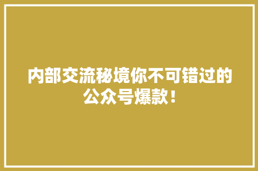 内部交流秘境你不可错过的公众号爆款！