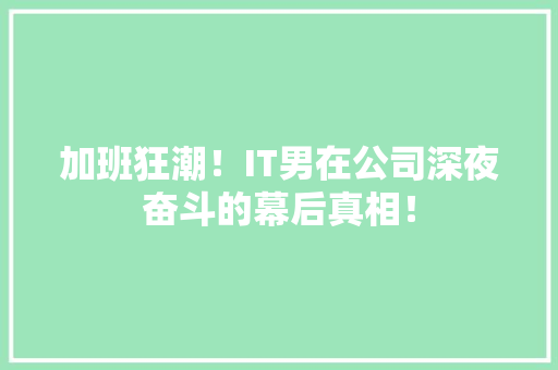 加班狂潮！IT男在公司深夜奋斗的幕后真相！