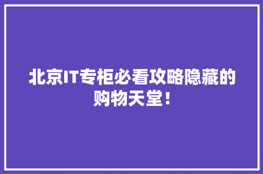 北京IT专柜必看攻略隐藏的购物天堂！