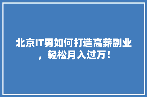 北京IT男如何打造高薪副业，轻松月入过万！